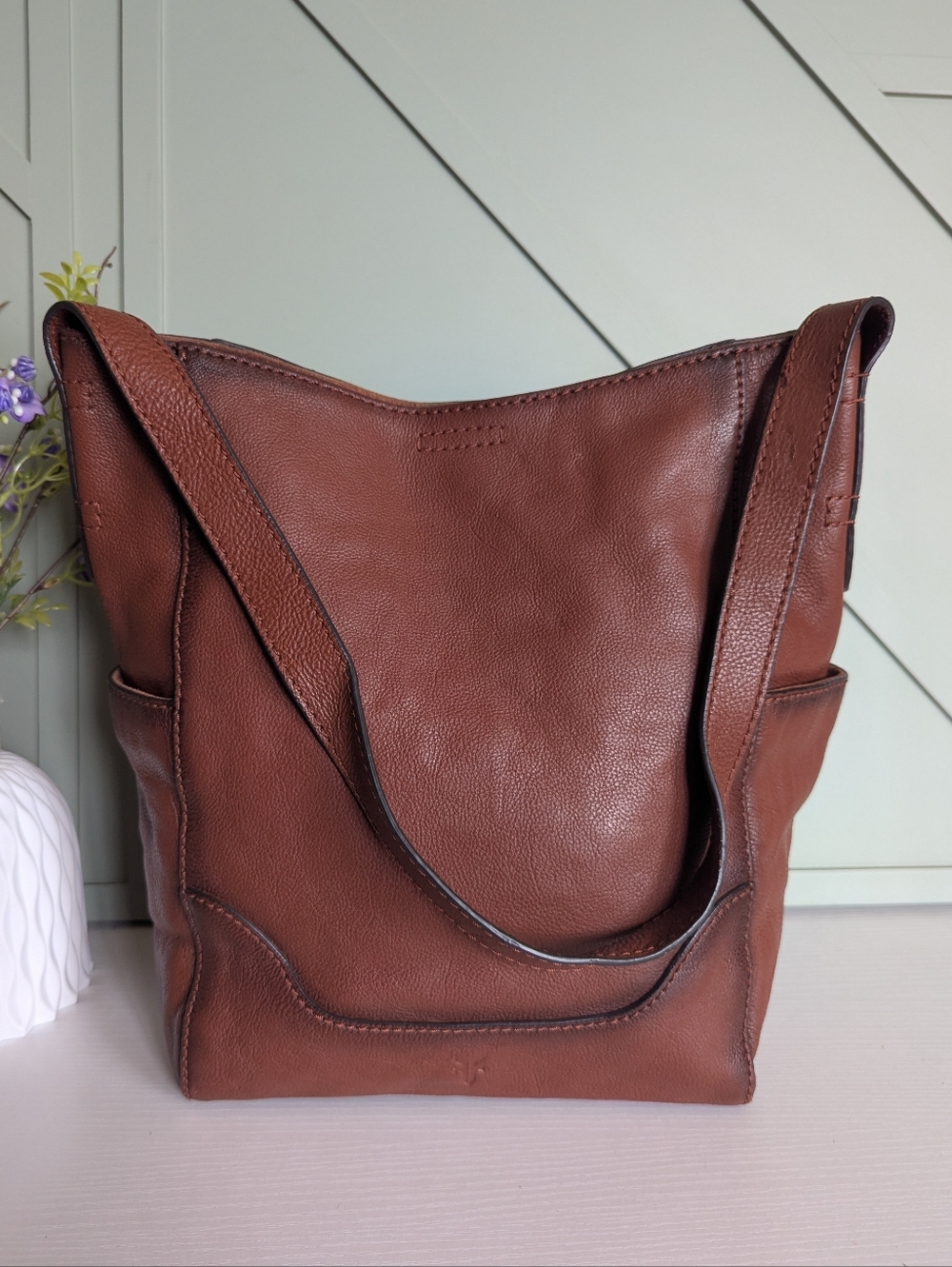 Frye Chestnut Brown Leather Shoulder Tote